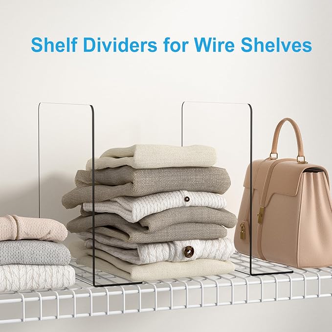 OKPOW Shelf Dividers Closet Organizer - 12" Tall X 11.8" Deep Acrylic Clear Sturdy Separate for Clothes Purse - Adjustable Space Saver Easy Install for Home Organization Enthusiasts 8 Pack
