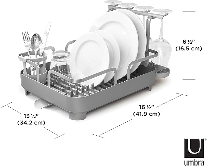 Umbra Holster Dish Rack– Molded Plastic Dish Drying Rack with Drainage Spout, Charcoal