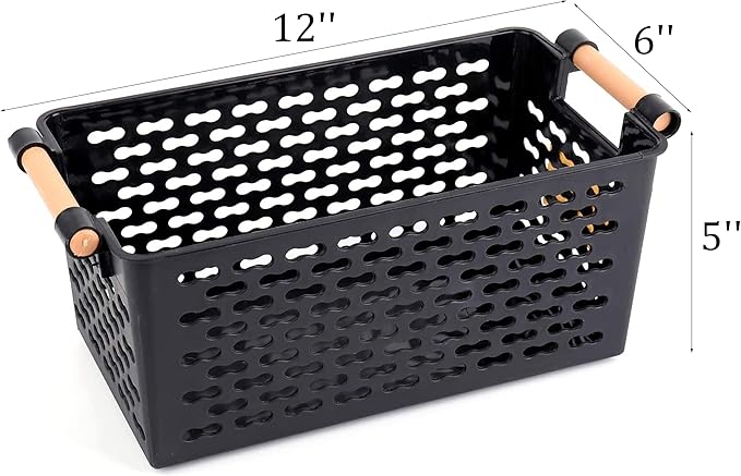 Yesland 6 Pack Plastic Storage Basket, Black Basket Organizer Bin with Handles for Home Office Closet, 6 x 12 x 5 Inches