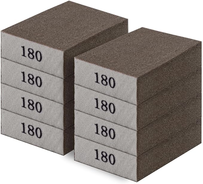 Romeda 8-Pack Sandpaper Block, 180 Grits Washable and Reusable Handmade Sanding Sponge, Drywall Sandpaper Blocks for Wooden Drywall Sheetrock and Metal Glazing