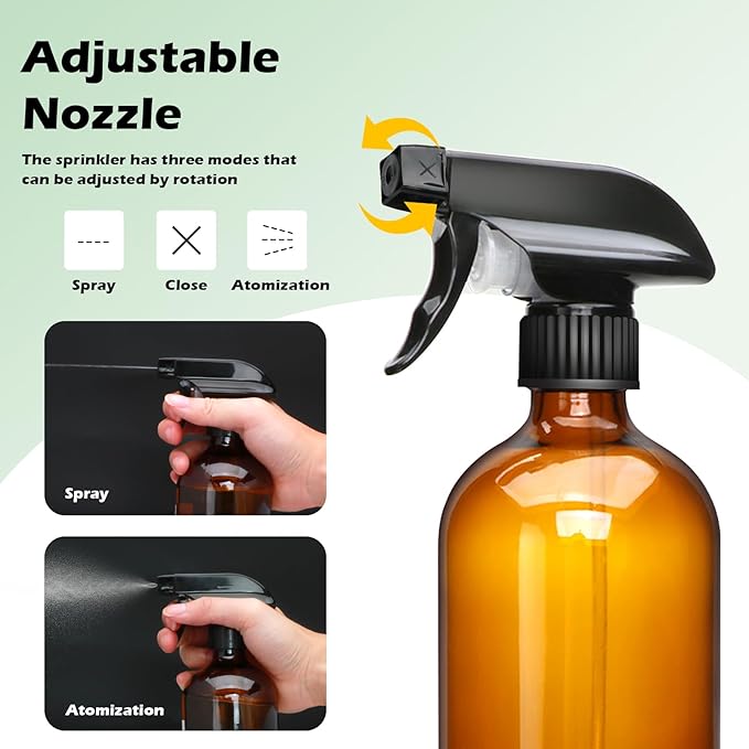 16oz Amber Glass Spray Bottles,Glass Spray Bottles for Cleaning,spray Bottle for Hair,Amber glass Spray Bottle for Window cleaner, plants, aromatherapy, facial hydration, hair care, flowers 12pcs