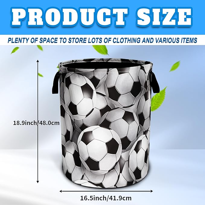 Soccer Ball Laundry Basket Oxford Cloth Funny Ball Laundry Hamper With Handle Foldable Portable Clothes Storage Basket 18.9 X 16.5 In Storage Bag For Laundry Room/Bathroom/Bedroom/Dormitories