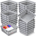 Tatuo 24 Pcs Classroom Small Plastic Baskets Bulk Storage Baskets for Organizing Crayon Pencil Containers Organizer Bins for Back to School Gift Office Desk Drawer Home, 5.31 x 5.31 x 2.44 Inch(Grey)