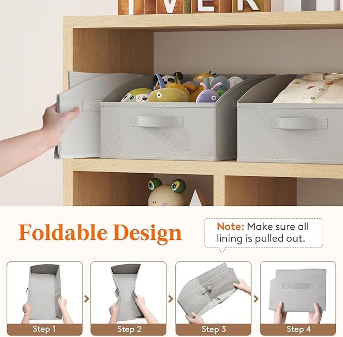 Lifewit Trapezoid Closet Storage Bins for Shelf, 6 Packs Non-woven Closet Organizer Baskets with Handles, Foldable Clothes Containers Boxes for Clothing, Book, Purse, 16L, Medium, Light Gray