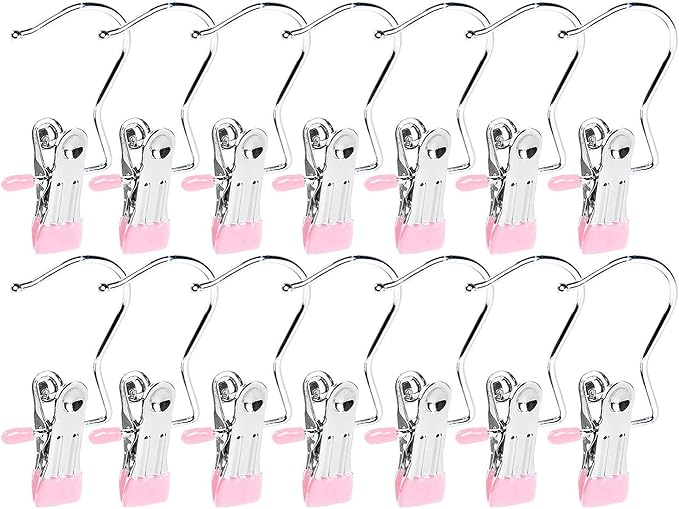 15 Pack Boot Hanger for Closet, Laundry Hooks with Clips, Boot Holder, Hanging Clips, Portable Multifunctional Hangers Single Clip Space Saving for Jeans, Hats, Tall Boots, Towels(Pink)