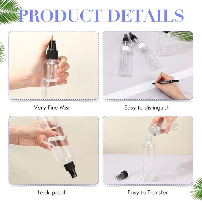 Eccliy 32 Pcs 8 oz Spray Bottles Fine Mist Plastic Spray Bottles Clear Empty Sprayer Hairs Refillable Travel Sprayer with Pump Cap for Cleaning Oils Travel Perfumes(Black,Clear)