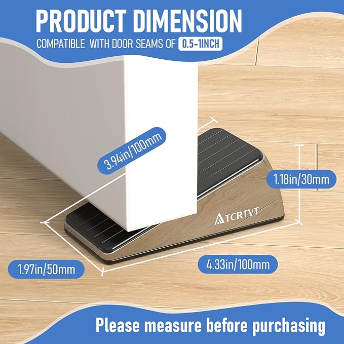 Heavy Duty Door Stopper Wedge - 1 Pack Widened Door Stop Wedge Made of Premium Quality Brushed Stainless Steel Suits Any Door, Any Floor with Set of 2 Plus Self-Adhesive Holder