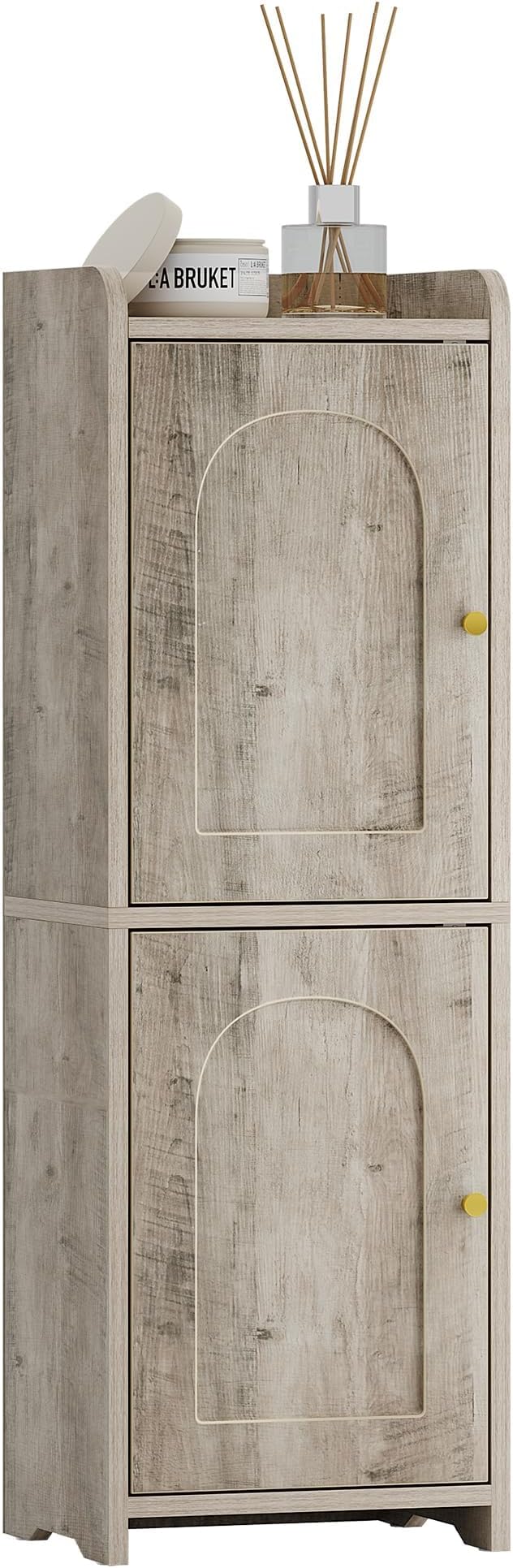 Bathroom Storage Cabinet, Small Corner Floor Cabinet with 2 Doors and Adjustable Shelf, Narrow Toilet Paper Cabinets, Bathroom Organizer for Small Spaces, 7.9" D x 9.8" W x 29.5" H Greige