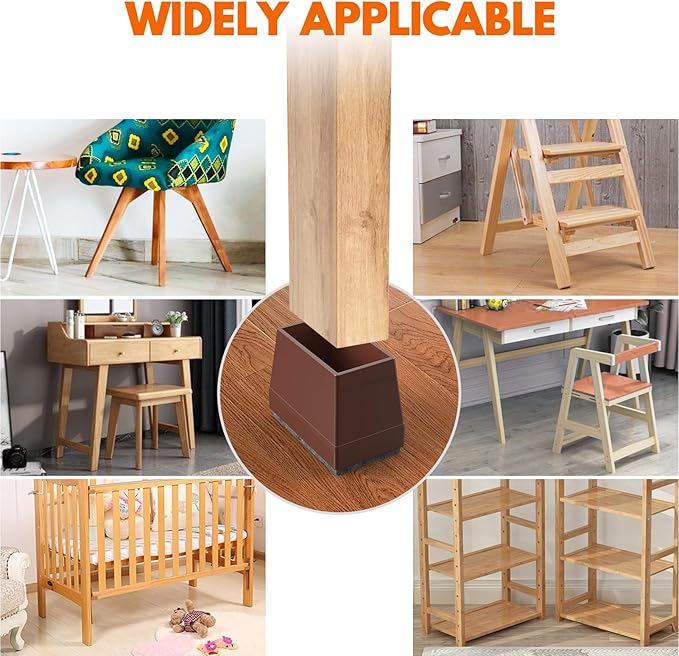 Rectangle Chair Leg Protectors for Hardwood Floors,16 PCS Silicone Covers to Protect Wood Tile Floors Felt Pads Furniture Leg Caps Reduce Noise. Easy to Move.(Brown,1.25 x 2 Inch,Rectangle)