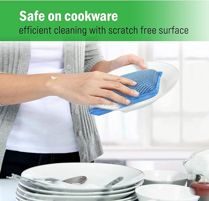 Miracle Microfiber Kitchen Sponge by Scrub-It - Non-Scratch Heavy Duty Dishwashing Cleaning sponges- Machine Washable - (Blue)