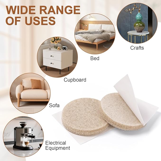 48 PCS Felt Furniture Pads, 1-inch Round Beige Chair Felt Pads, Felt Pads for Furniture Feet to Protect The Floor from Scratches,Reduce Noise
