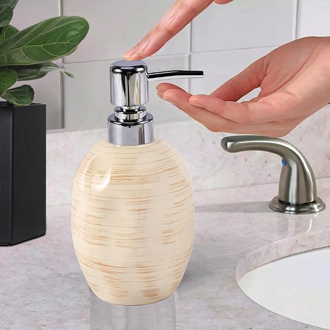 Bathroom Accessory Set of 3, Ceramic Bathroom Accessories Complete -Toothbrush Holders, Soap Dispenser, Soap Dish, Rustic Boho Bathroom Decor, Farmhouse Bathroom Organizer for Countertop