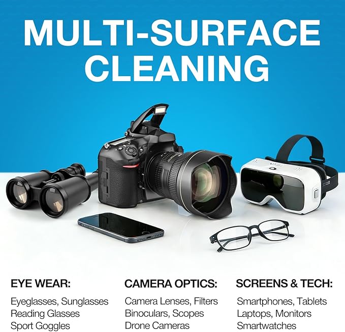 SmoTecQ 32 Pack Microfiber Cleaning Cloths for Glasses (Individually Wrapped) - Premium Optical Lens Cleaner for Screens, iPhone, iPad, Camera & Eyeglasses - Washable & Lint Free (Black & Grey)