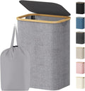Lifewit 80L Laundry Basket with Lid, Clothes Hampers for Laundry with Bamboo Handles and 1 Removable Bag, Large Foldable Laundry Hamper for Bedroom, Bathroom, Dorm, Laundry Room, Light Gray