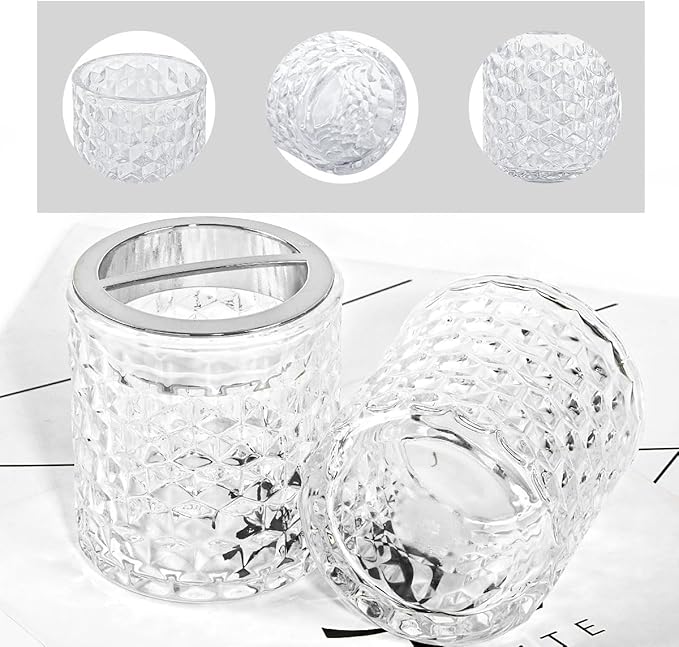 2pcs Toothbrush Holders for Bathrooms,Glass Toothbrush Holder and Bathroom Tumbler Set,Toothbrush and Toothpaste Holder with Divider,Bathroom Toothbrush Cup Holder (Clear and Silver)