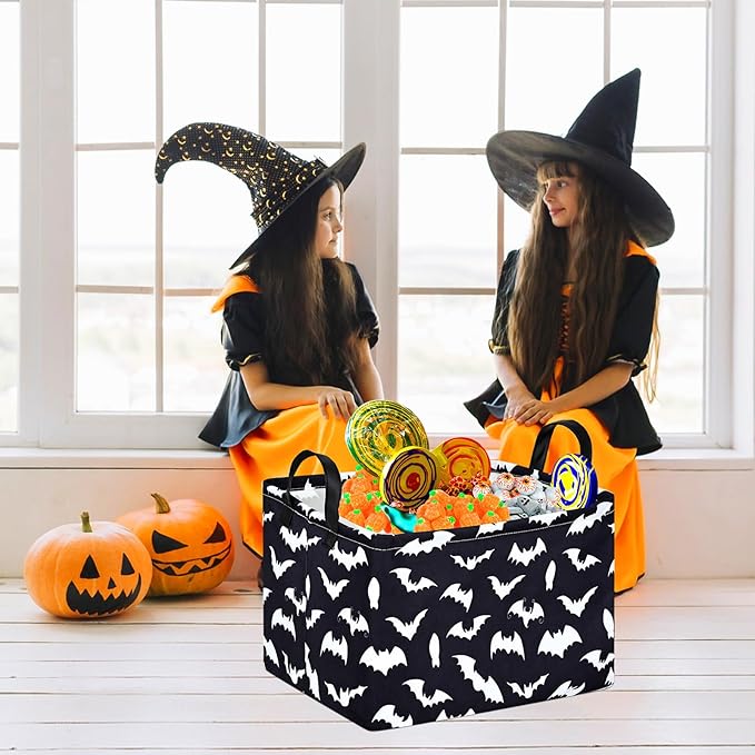 Halloween Storage Basket Pumpkin Ghost Gift Basket for Kids Foldable Toy Box Waterproof Organizer Bin Laundry Nursery Hamper for Home Office Dorm Closet Shelf