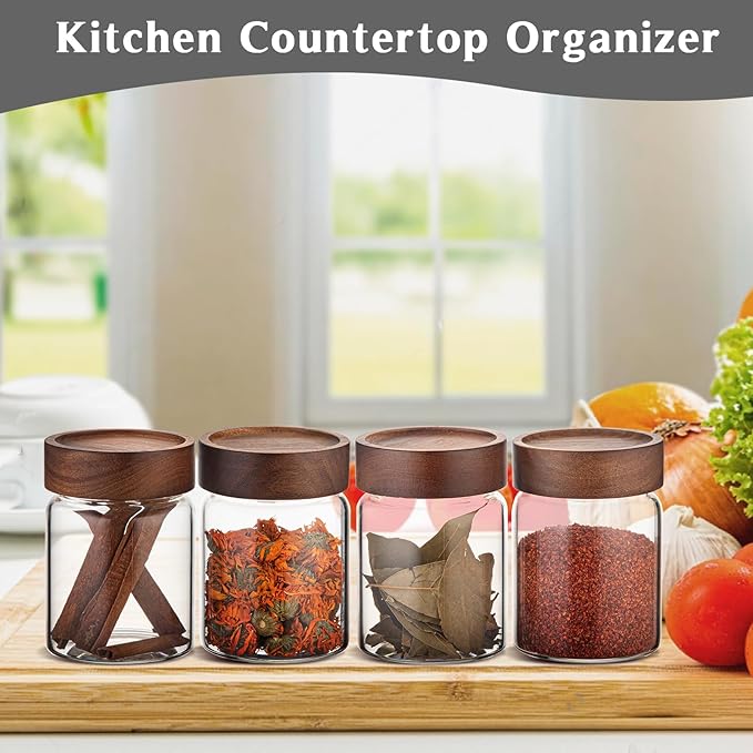 Patoper Small Glass Coffee Jars with Top Screw Lid Round Storage Canister Clear Glass Food Jar for Pantry Sugar Tea Coffee Bean Spice Nuts Cookies Bath Salts (2×300ml(10oz))