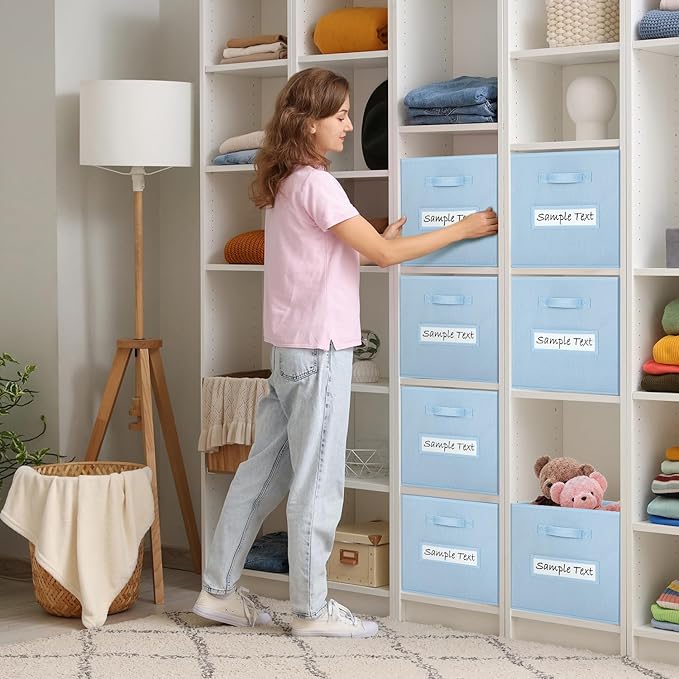 artsdi 11x11 storage cube bins (Set of 10) Foldable Fabric storage cubes with 10 Labels Window Cards & a Pen,11 inch cube storage bin,Closet Organizers for Shelves,Cubby Organizer Boxes,Pastel Blue