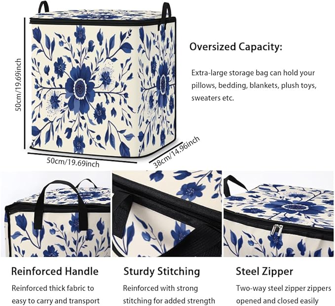 2pcs closet organizers and storage under bed,clothing blanket sweater sheet bedding comforter duvet quilt pillow toy storage bags with lids,dorm room essentials for containers 95L