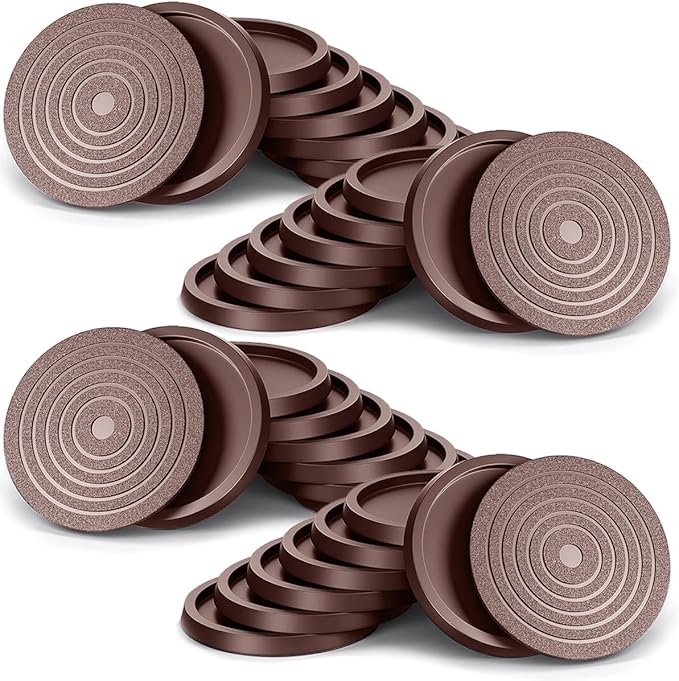 32Pcs 3.5in Furniture Coasters Non-Slip Bed Leg Pads Round Rubber Anti Sliding Caster Cups for Hardwood Floors Brown