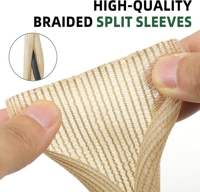 Split Wire Loom Tubing, Cable Protector Sleeve, Braided Cable Management for TV/Computer/Home Theater/Engine Bay, Cord Protectors from Pets No Chew (Wood Color, 1"-10ft)