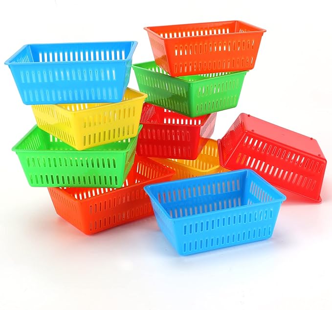 10 Pack Mini Storage Baskets Bins, Plastic Organizer Basket, Colorful Shelf and Desk Make-up Storage Crate Organizing Containers, Ideal for Home Classroom Office Organization. 6.1"L x 4.5"W x 2.4"H