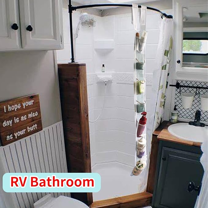 Mesh Shower Caddy Hanging, 7 Pocket Organizer, Premium Polyester, Foldable, Lightweight, Portable, White-1Pack
