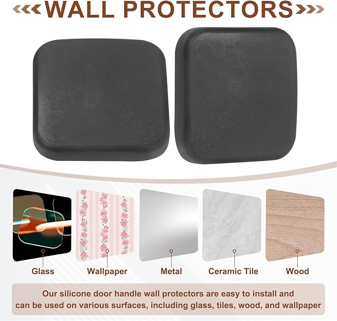 PATIKIL 10Pcs Door Knob Wall Protector, 1.8" Square Silicone Door Stoppers Self Adhesive Handle Bumper Cushion Pad Quiet Wall Protector for Fridge Home Office, Black(0.4" Thickness)
