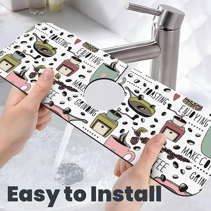 Coffee Coffe Kitchen Sink Splash Guard Faucet Mat Super Absorbent Fast Drying Mat Sink Gadgets-Fast Drying Pad Sink Mat For Kitchen Bathroom (15" X 5.5" )