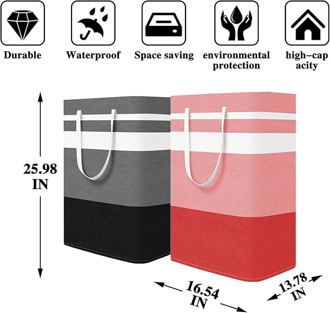 Foldable Laundry Basket，Large Laundry Baskets with Handles,Waterproof Laundry Hamper,Collapsible Laundry Hampers for Clothes Organizer 80L (Black&Red&Green&Purple)