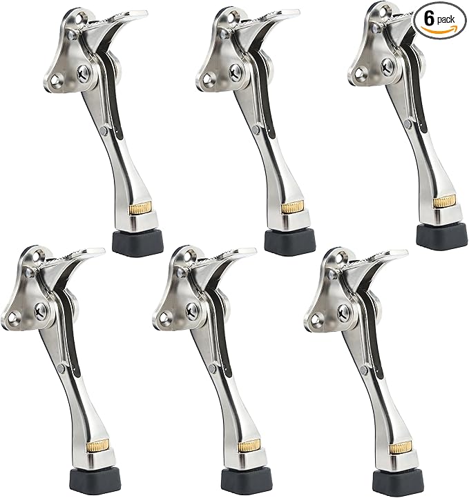 Kickdown Door Stopper, 6 Pack Heavy Duty 4 Inches Door Stoppers for Bottom of Door, One Touch Door Holder with Durable Lever, Anti-Slip Rubber, and Adjustable Height, Suitable for All Floor Types