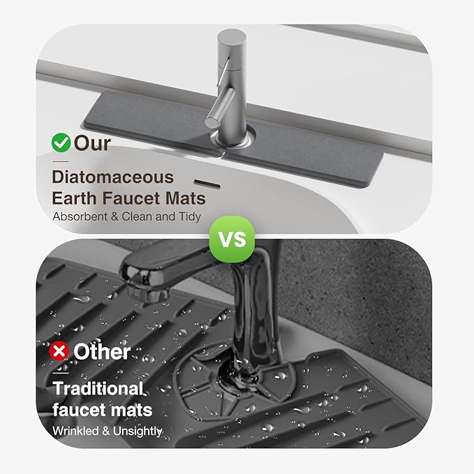 20" x 4" Stone Faucet Mat for Kitchen Sink, Quick Drying Diatomite Sink Tray, Faucet Sink Splash Guard for Prevents Moisture Buildup (Dark Gray)