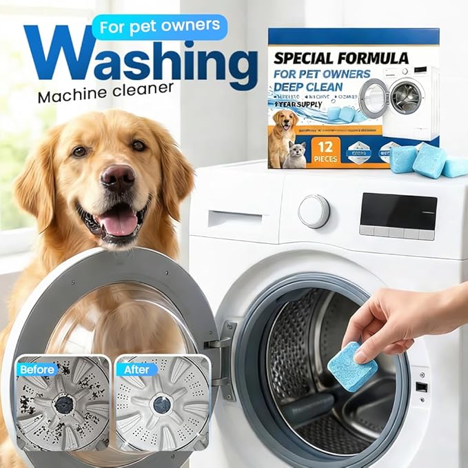 Washing Machine Cleaner Tablets, 2026 Upgrade 12/24/36-Pack (12 Month Supply) for HE/Top/Front Load Washers - Removes Stubborn Pet Hair, Odors, Mold & Residue, Septic Safe & Fragrance Free (24 PACK)