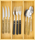Bamboo Utensil Organizer for Kitchen Drawers, Utensil Tray and Cutlery Silverware Holder,Wood Drawer Dividers with 3 Slots