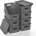 Plastic Storage Basket with Lids, Stackable Small Box Bins for Organizing and Containers for Shelves Drawers Desktop Closet Playroom Pantry Classroom Office Home, 8 Pack 10.2x7.2x4.1 Inch, Gray