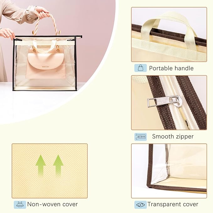 CINPIUK 4 Pack Handbag Dust Bags Clear Purse Storage Organizer for Closet, Zipper Hanging Storage Bag for Handbags