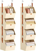 Hanging Closet Organizer 4 Tier - Clothes Hanging Shelves, Space-Saving Closet System, Fabric Storage Bins Bedroom Organization, Collapsible Baskets for Home, Dorm, Rv, Beige, 8 Pack