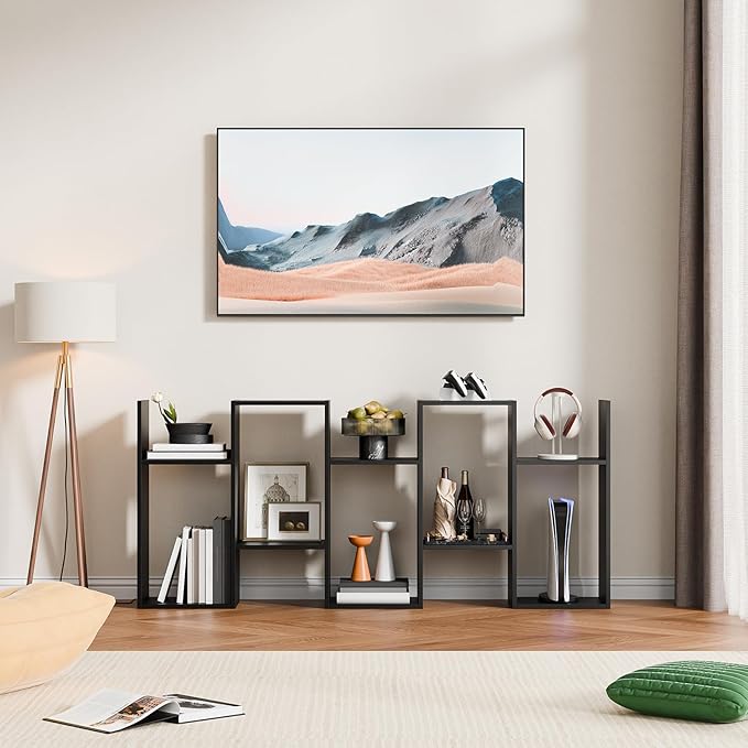 Cozy Castle Set of 2 Geometric Bookcase, S-Shaped Modern Bookshelf, Room Divider Bookshelf, 62" Tall Unique Abstract Bookcase with 5-Tier Display Shelf for Living Room Office, White & Black