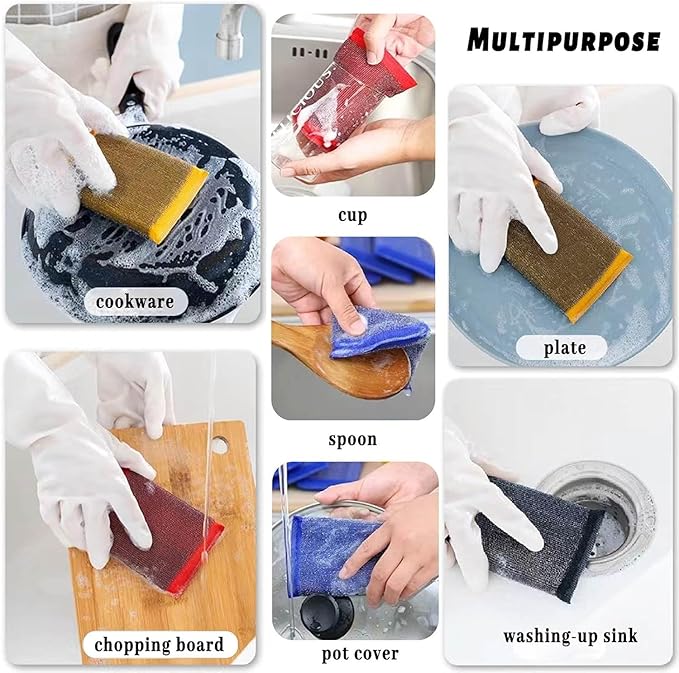 Steel Wool Scrub Sponges – Non-Scratch Microfiber Kitchen Scrubbers for Pots, Pans, and Household Cleaning – Heavy-Duty, Reusable Sponges (RED)