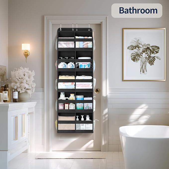 Yecaye 5-Tier Over The Door Organizer Dual-Column, 80lbs Load Over the Door Storage of 10 Compartments, Heavy Duty Extra Large Door Organizer Hanging for Bedroom Closet Nursery Bathroom Pantry, Black