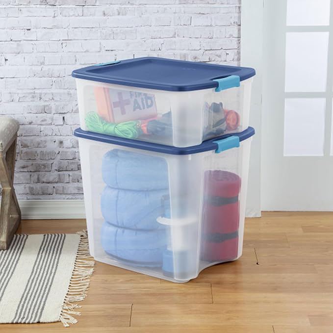 Sterilite 12-Pack Latch and Carry, Clear Plastic Storage Bins with Latching Lids and Full-Grip Handles, 27 Gallon