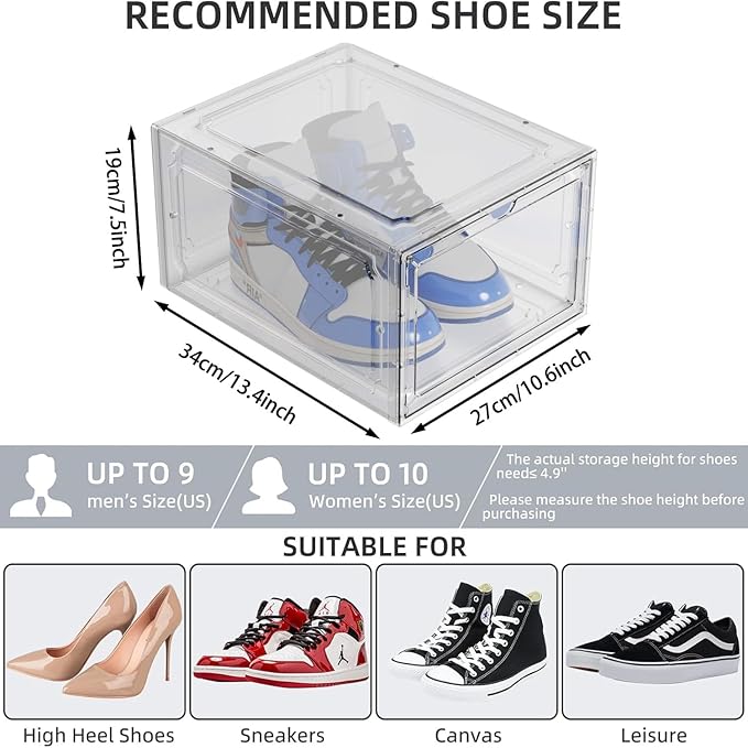 YIIHAA 12 Pack X Large Shoe Storage Box, hicken Sturdy Hard Plastic Clear Stackable Sneaker Shoe Rack for Size 12, Easy Assembly Storage Organizer, Holder Sneaker Container (Transparent, 6)