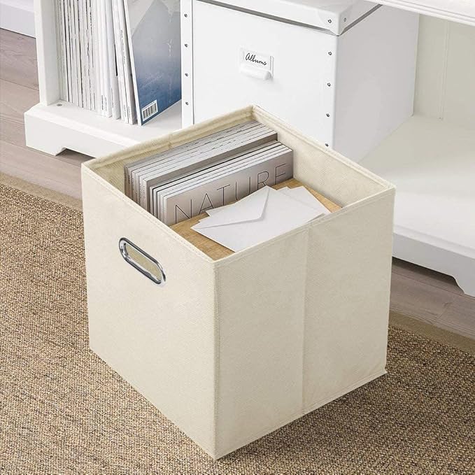 ShellKingdom Storage Bins, Foldable Fabric Storage Cubes And Cloth Storage Organizer Drawer with Metal Handle For Closet And Toys Storage, 11 X 10.5 X 10.5 INCH, 2 Pack (Beige)
