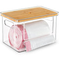 Stackable Trash Bag Dispenser with Wooden Top for Large Rolls – Extra-Large Garbage Bag Holder with Anti-Slip Base, Trash bag Dispenser Under Sink for Kitchen & Pantry Organization (11.5x7.5x7 inches)