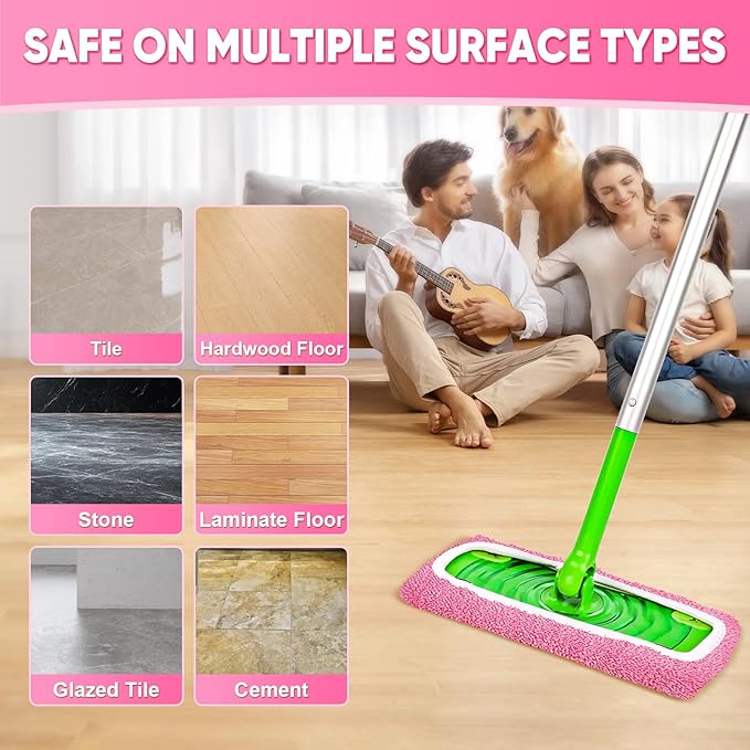 6-Pack Reusable Microfiber Mop Pads Compatible with Swiffer Sweeper, Dry & Wet Sweeping Cloths - Washable Wet Pads Refill for Multi-Surface/Hardwood Floor Cleaning -Pink