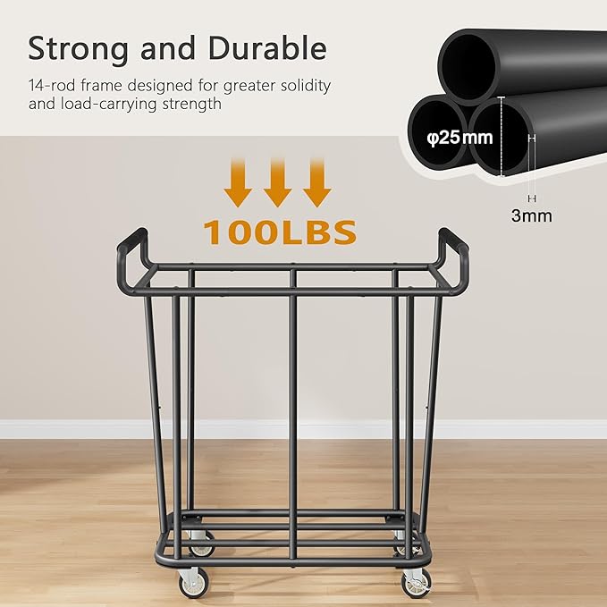 Large laundry hamper with Wheels, 360L 3 Bag Big Rolling Laundry Hamper Sorter Cart, Extra Large Laundry Clothes Hamper, Heavy Duty Laundry Basket Organizer for Laundry Room,Bathroom,Black