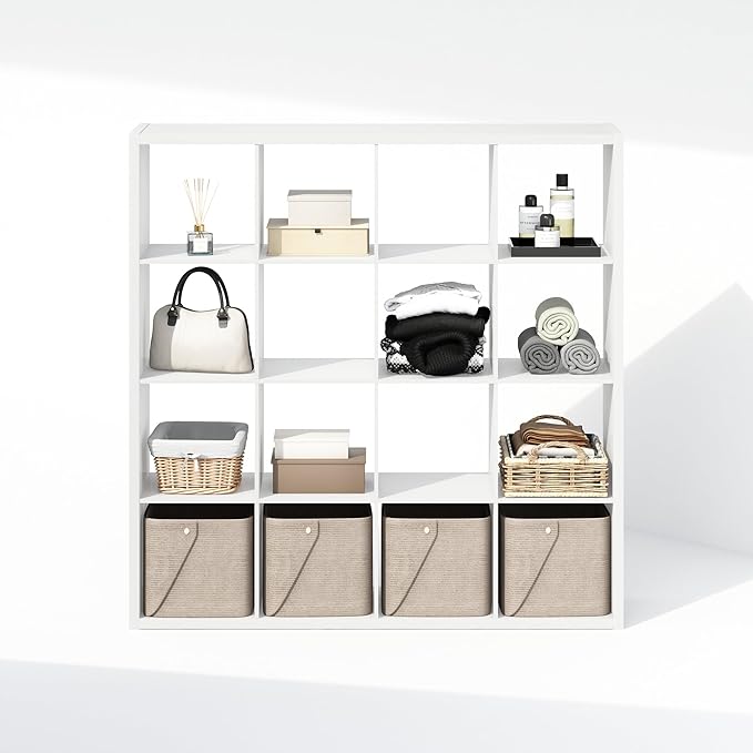 Furinno Cubic Closet Organizers and Storage, 16-Cube Closet Organizer, Open Shelf Closet Storage, Extra Thick Frame for Wardrobe, Bedroom, Living Room, White