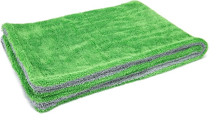 Autofiber Dreadnought Microfiber Car-Drying Towel, Superior Absorbency for Drying Cars, Trucks, and SUVs, Double-Twist Pile, One-Pass Vehicle-Drying Towel - Pack of 1, Green/Gray (20 inch x 30 inch)