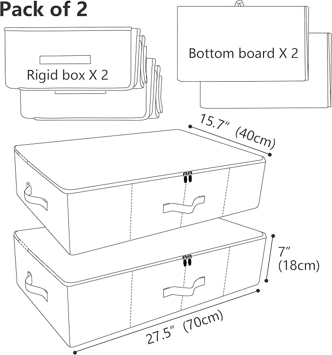 iwill CREATE PRO Pack of 2, Rigid Underbed Storage Boxes with Zip Lid for Clothes, Bedding Sheets, Blankets Organiser, Black Gray
