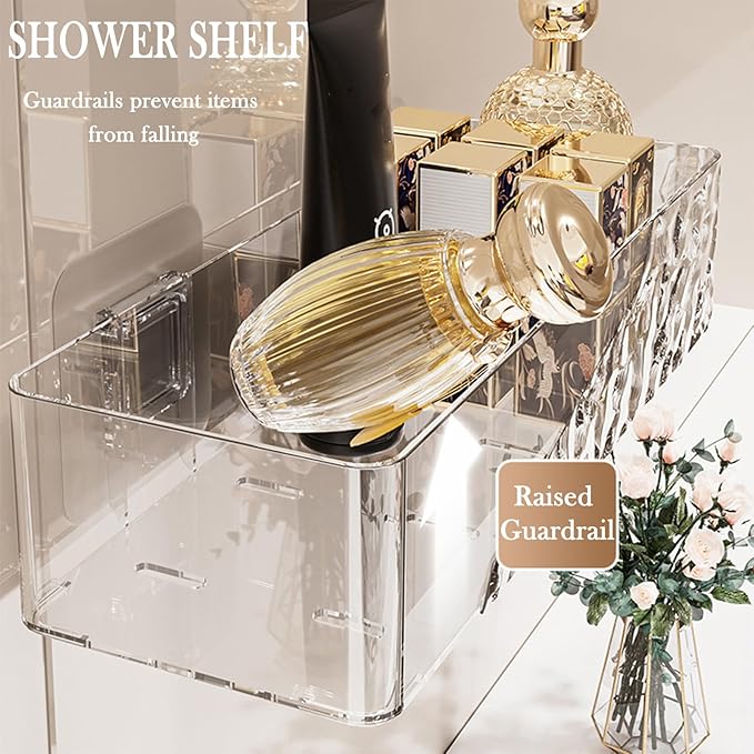 Lae Nuvole 4 Pack Wall Mounted Bathroom Caddy Organizer, Adhesive Shower Shelf for Inside Shower Caddy Plastic Bathroom Organizers and Storage with Bins for Makeup, Bath, Home Decor (Clear-4 Pack)
